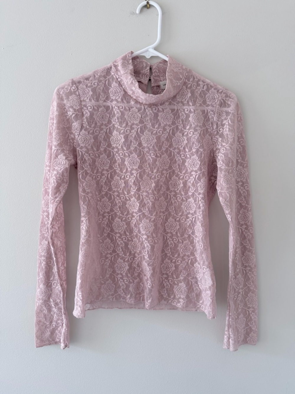 Urban Outfitters Dusty Pink Lace Mock Neck Long Sleeve Top